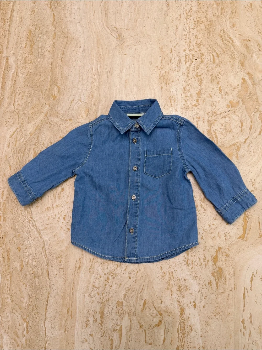 Girls Long-Sleeve Denim Button-Up Shirt - Blue 6-9 months